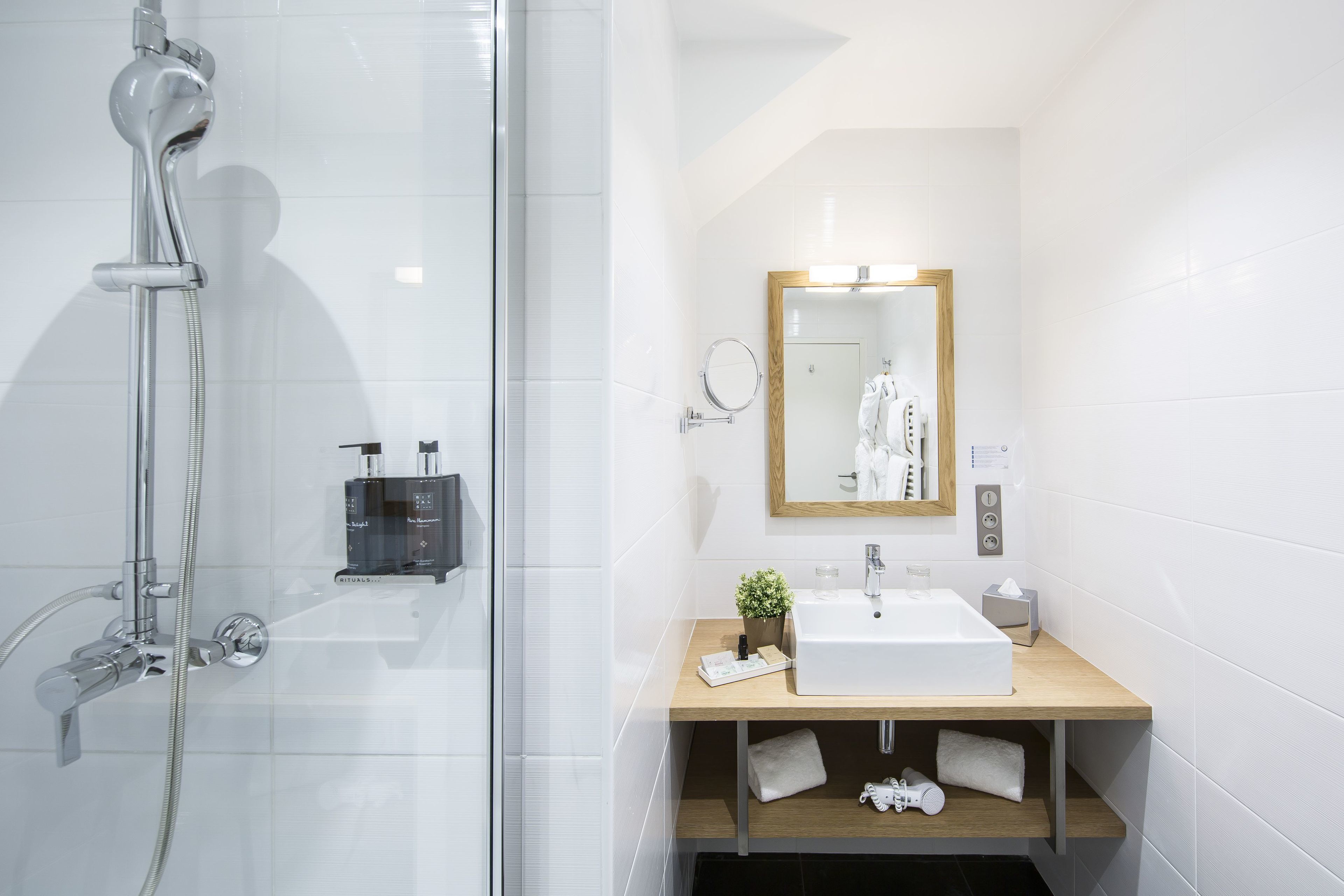 free toiletries, hair dryer, towels