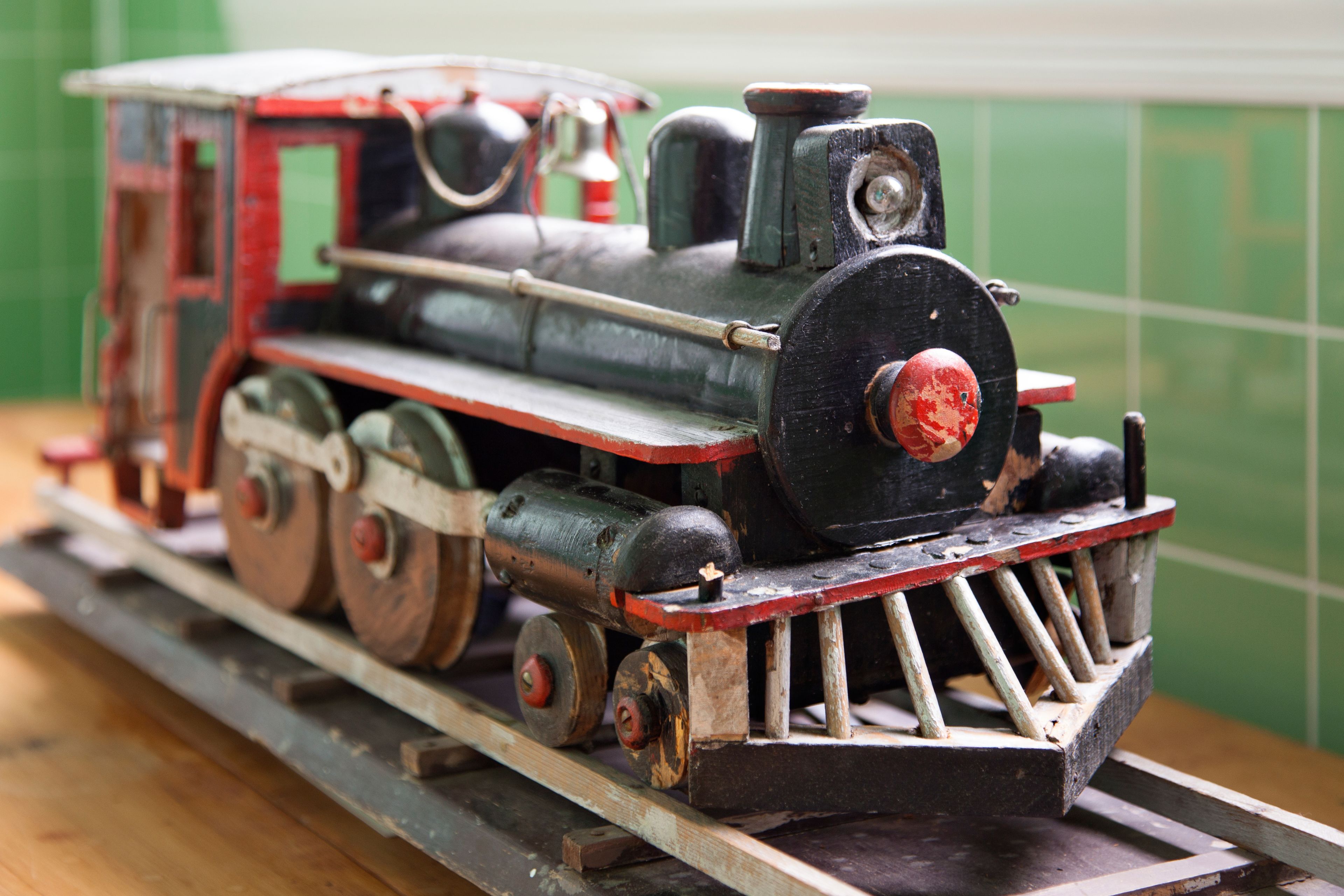 A model train on a track.