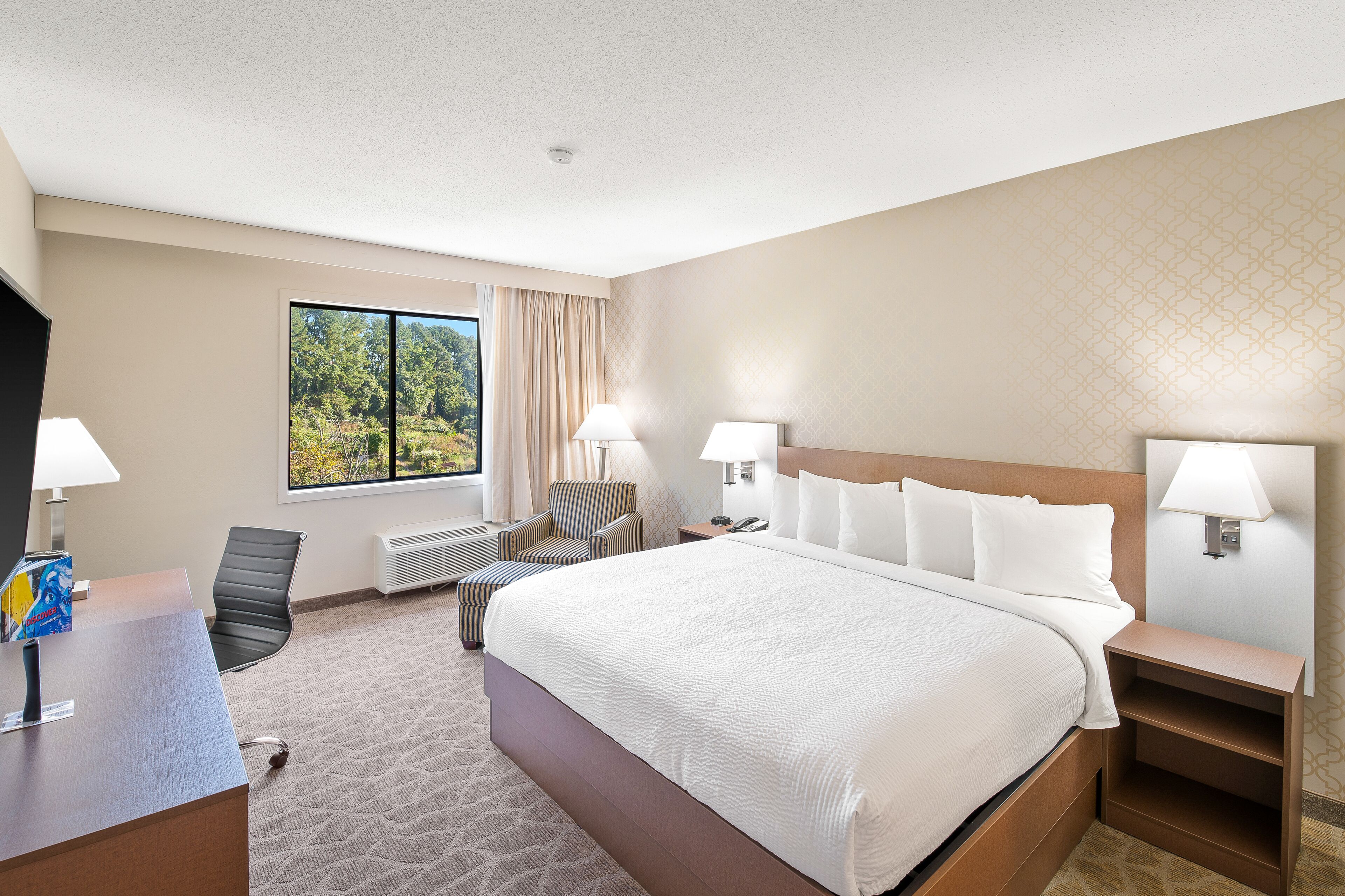 Rom – standard, 1 kingsize-seng | Skrivebord, skrivebord for bærbar PC, lydisolert og strykejern/-brett