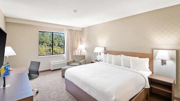 Rom – standard, 1 kingsize-seng | Skrivebord, skrivebord for bærbar PC, lydisolert og strykejern/-brett