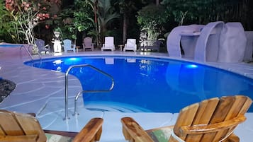 Outdoor pool, open 8:00 AM to 8:00 PM, sun loungers
