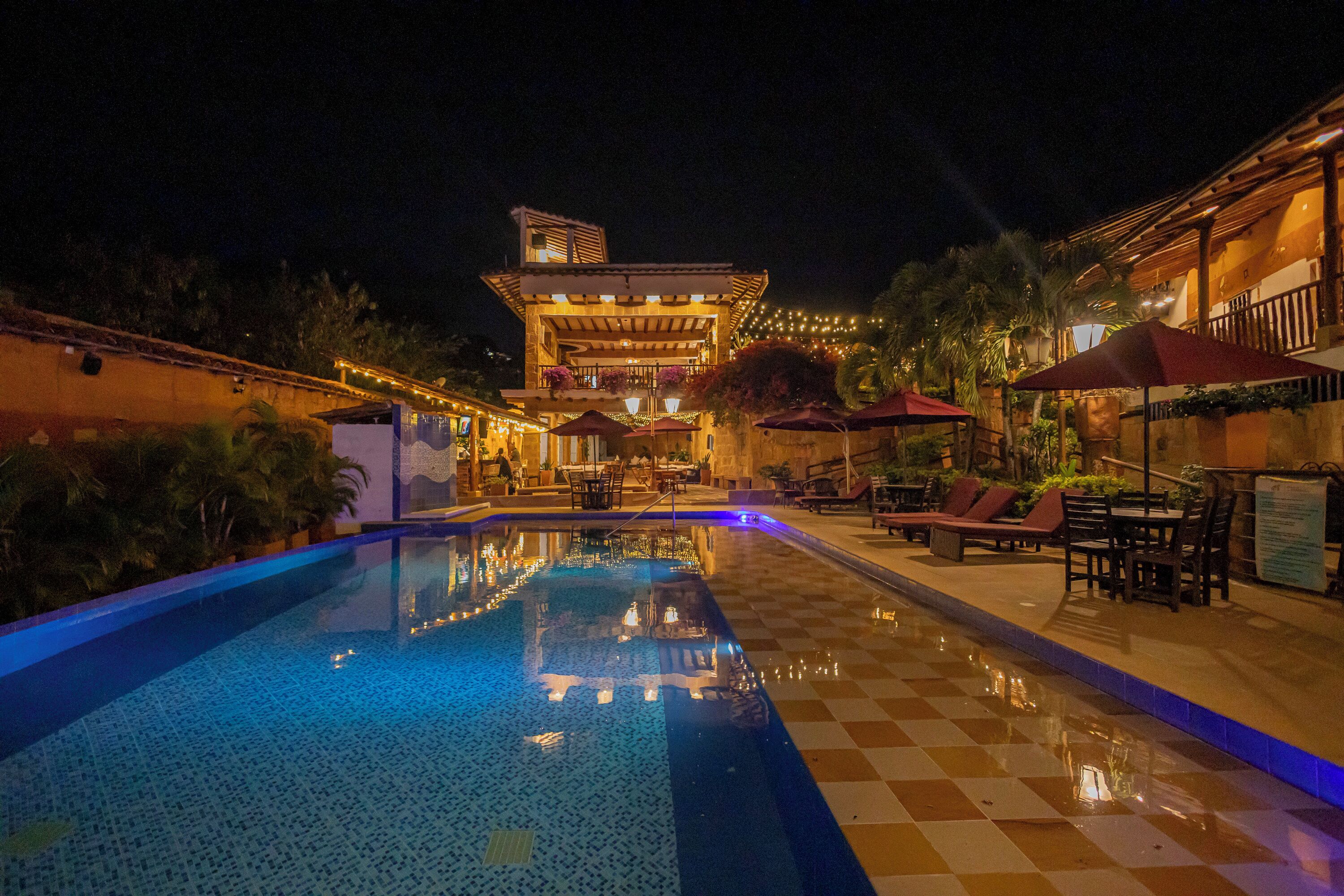 Outdoor pool, sun loungers