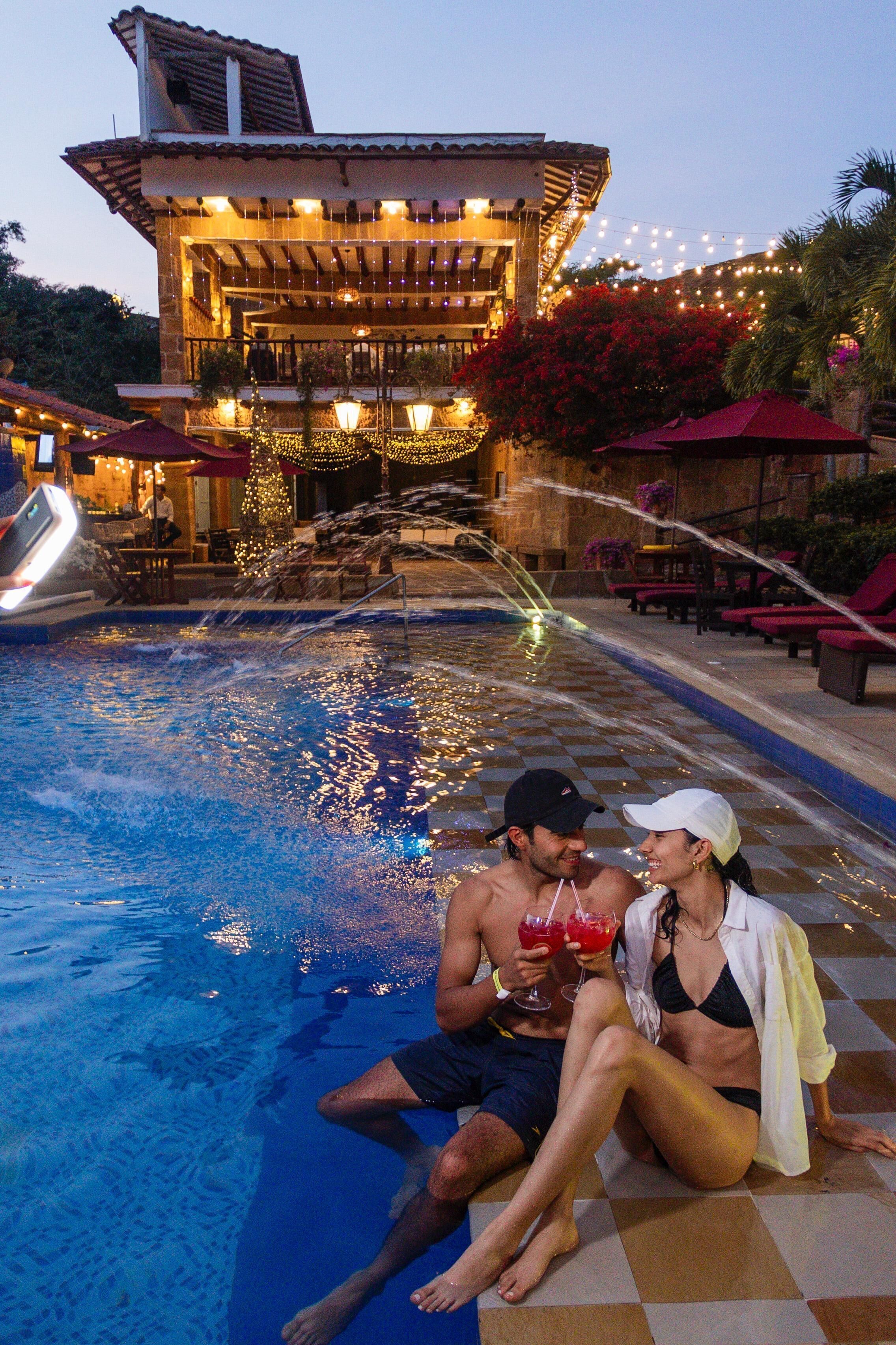 Outdoor pool, pool loungers