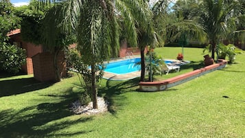 Outdoor pool, pool umbrellas