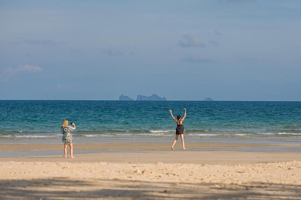 On the beach, scuba diving