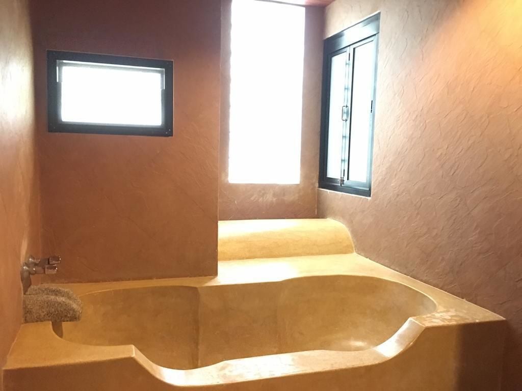 standard double room - building  | bathroom | shower, hair dryer, towels