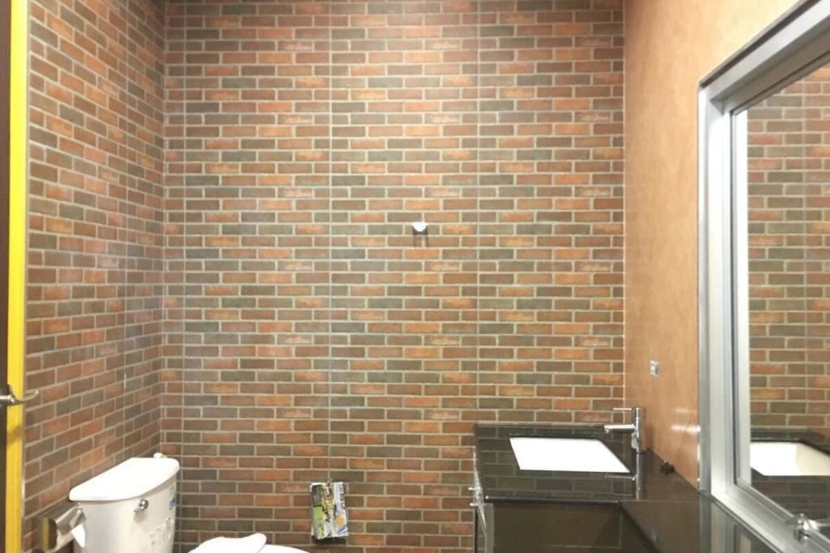 standard double room - building  | bathroom | shower, hair dryer, towels