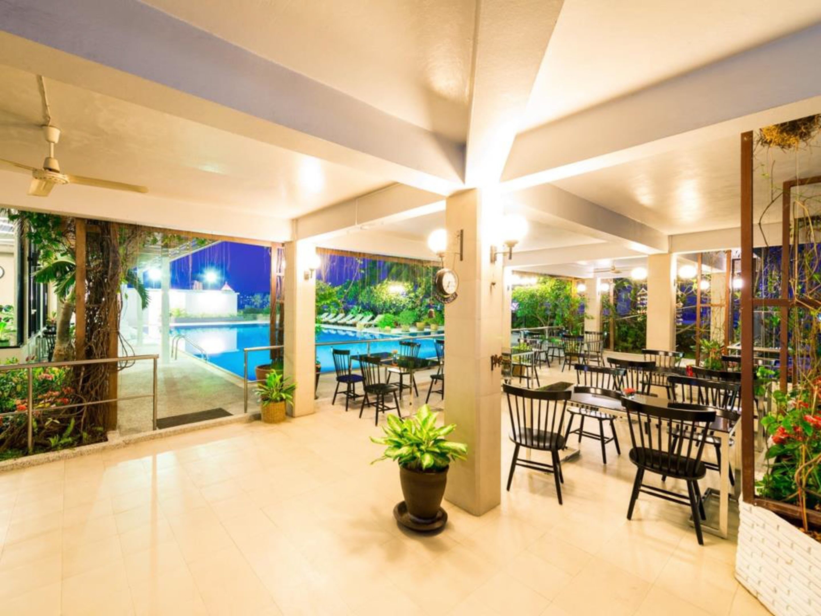 outdoor pool, pool umbrellas, pool loungers