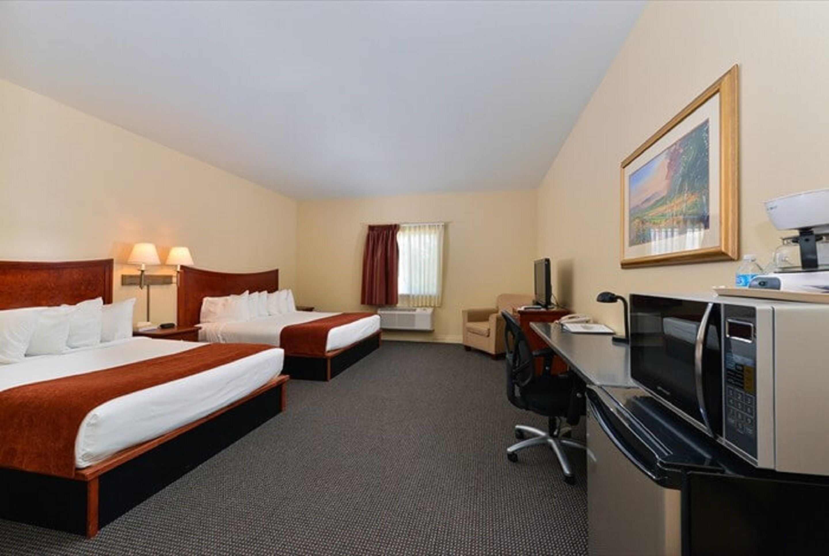 desk, laptop workspace, blackout curtains, free wifi