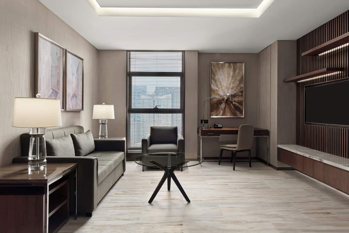 42-inch LCD TV with satellite channels, TV, iPod dock