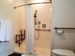 Economy Room, 2 Queen Beds, Accessible, Mountain View | Bathroom shower - Roseloe Motel (Hot Springs)