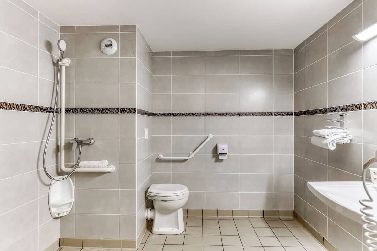 shower, free toiletries, hair dryer, towels