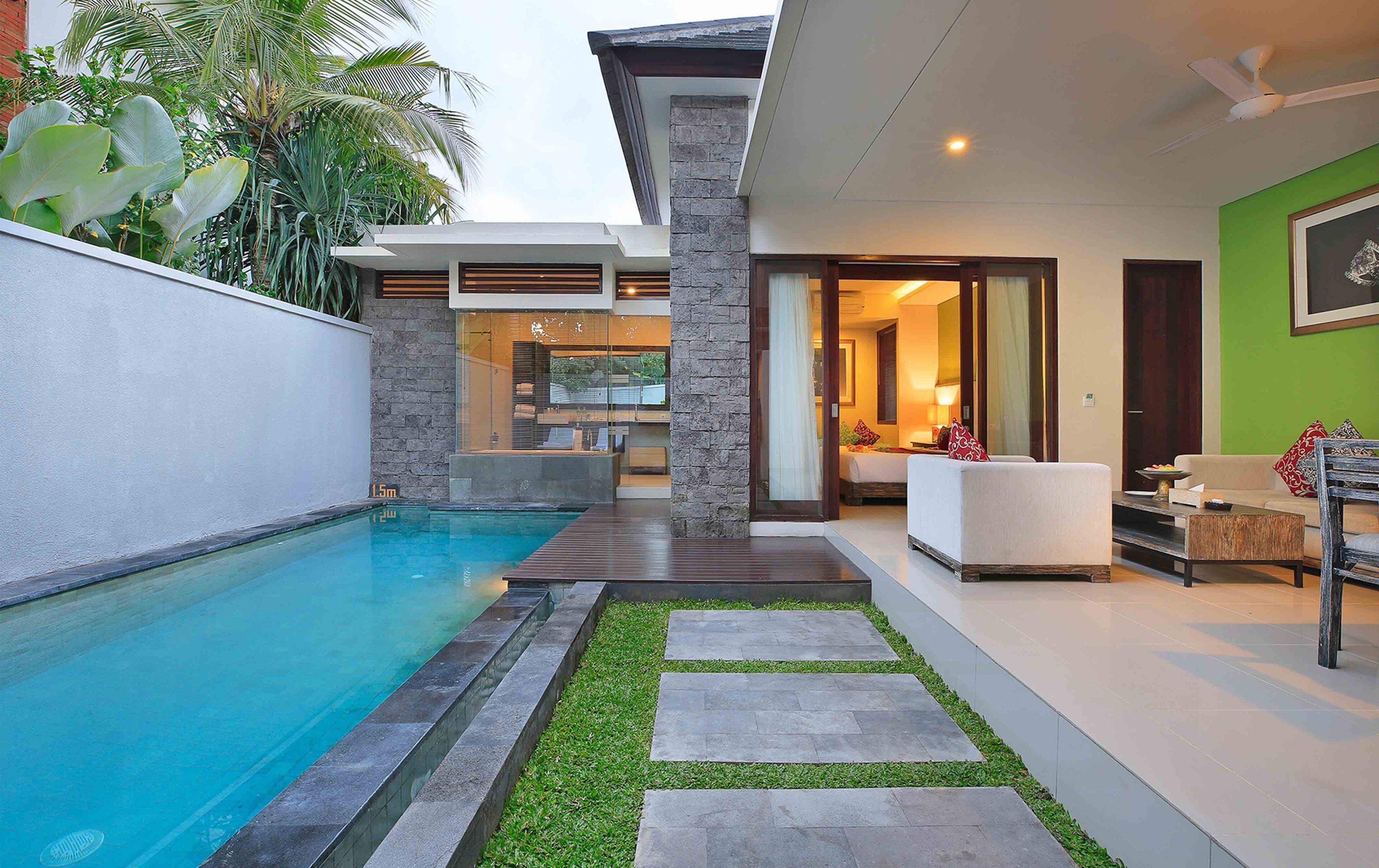 outdoor pool, pool umbrellas, pool loungers