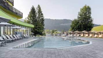 Indoor pool, outdoor pool, sun loungers