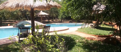 Outdoor pool, sun loungers