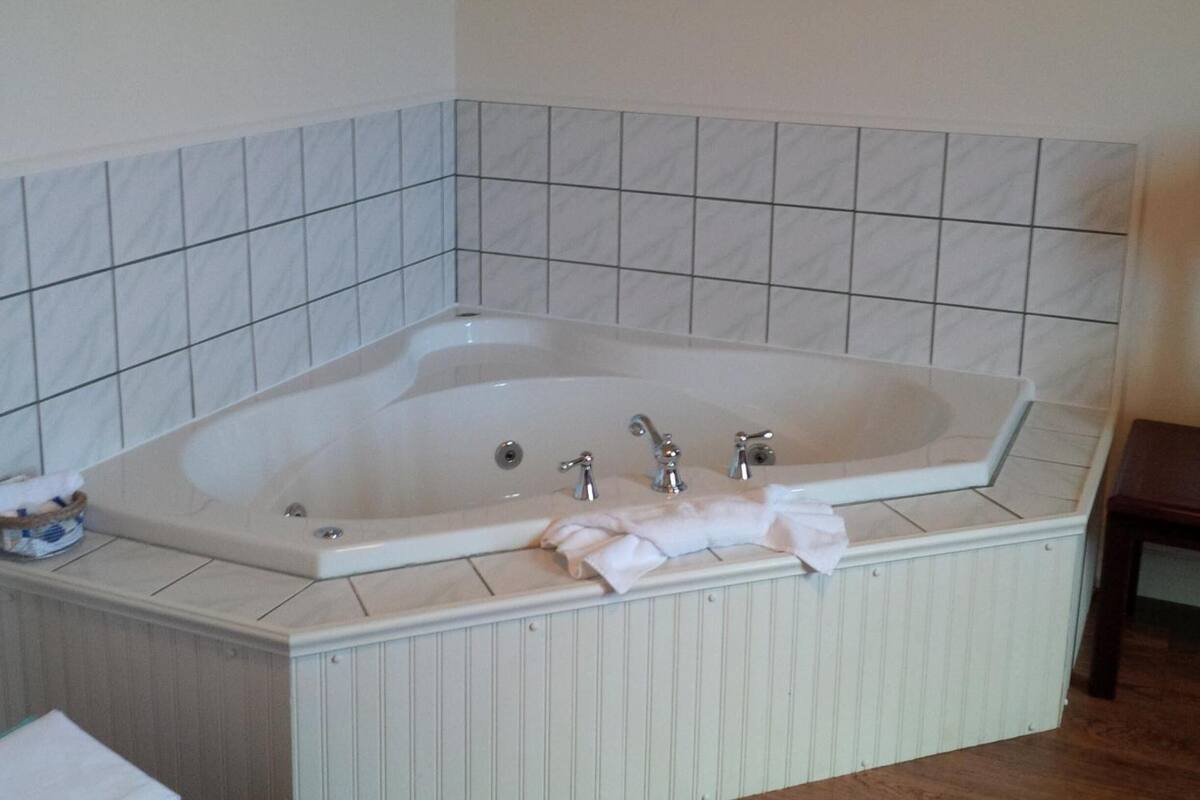 combined shower/bathtub, free toiletries, hair dryer, towels