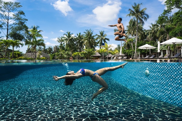 Outdoor pool, sun loungers