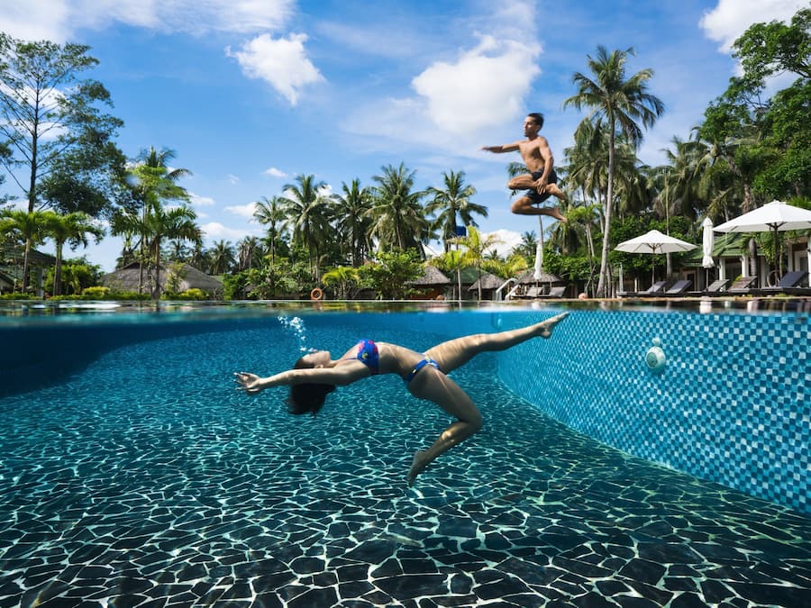 Outdoor pool, sun loungers