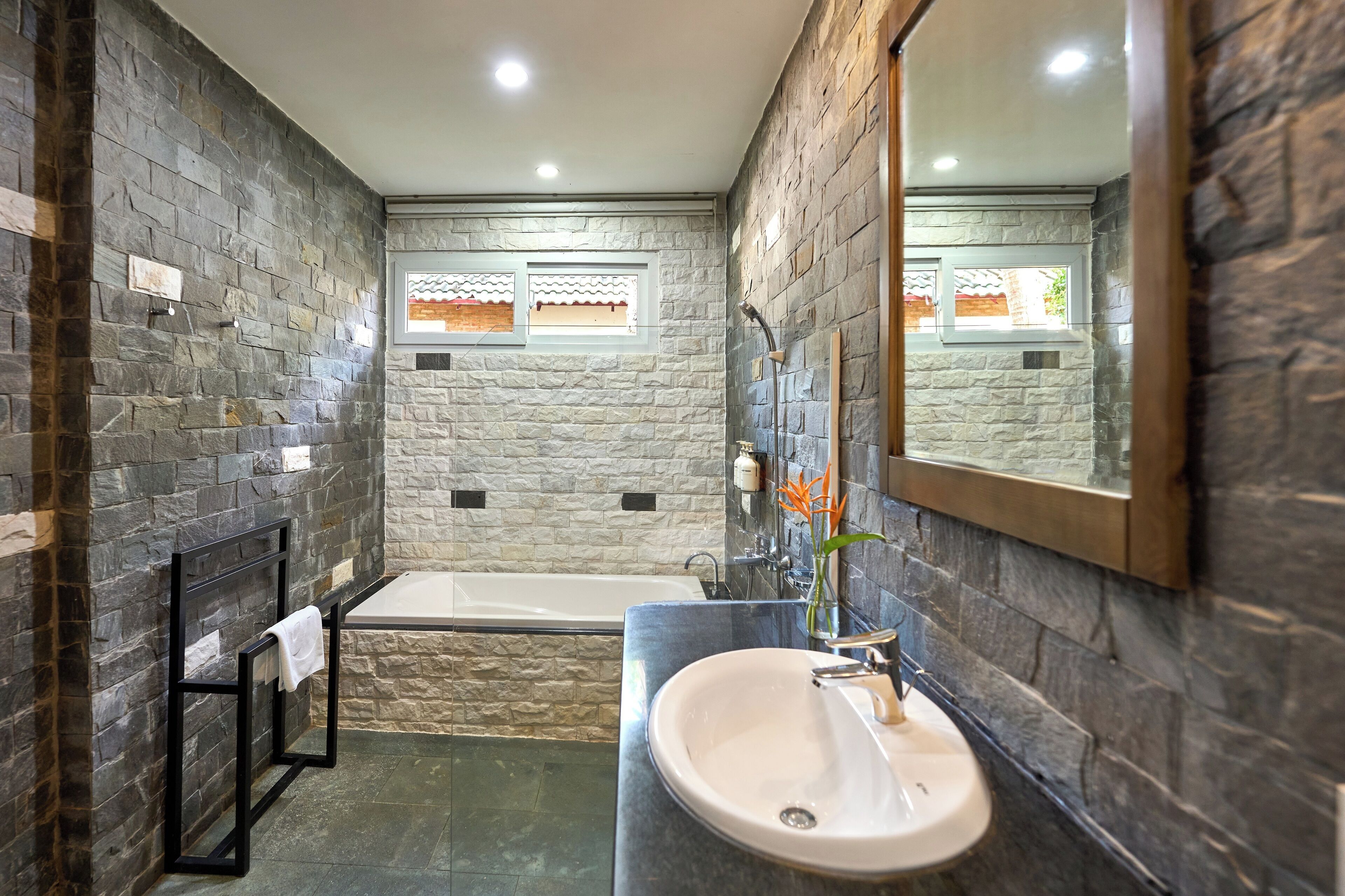 bungalow, pool view (triple) | bathroom | separate bathtub and shower, free toiletries, hair dryer, bathrobes