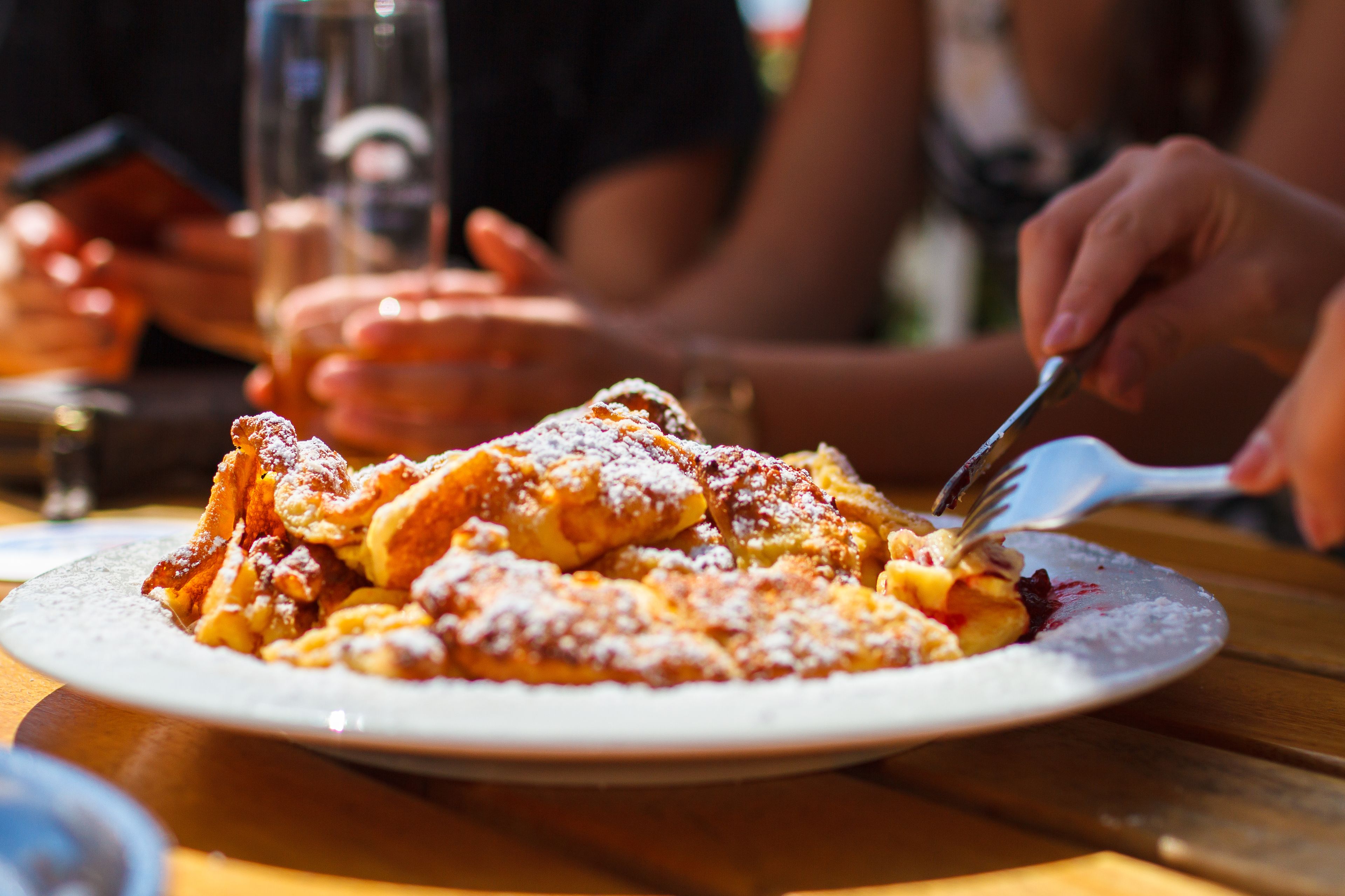 A plate of food with a fork on it.