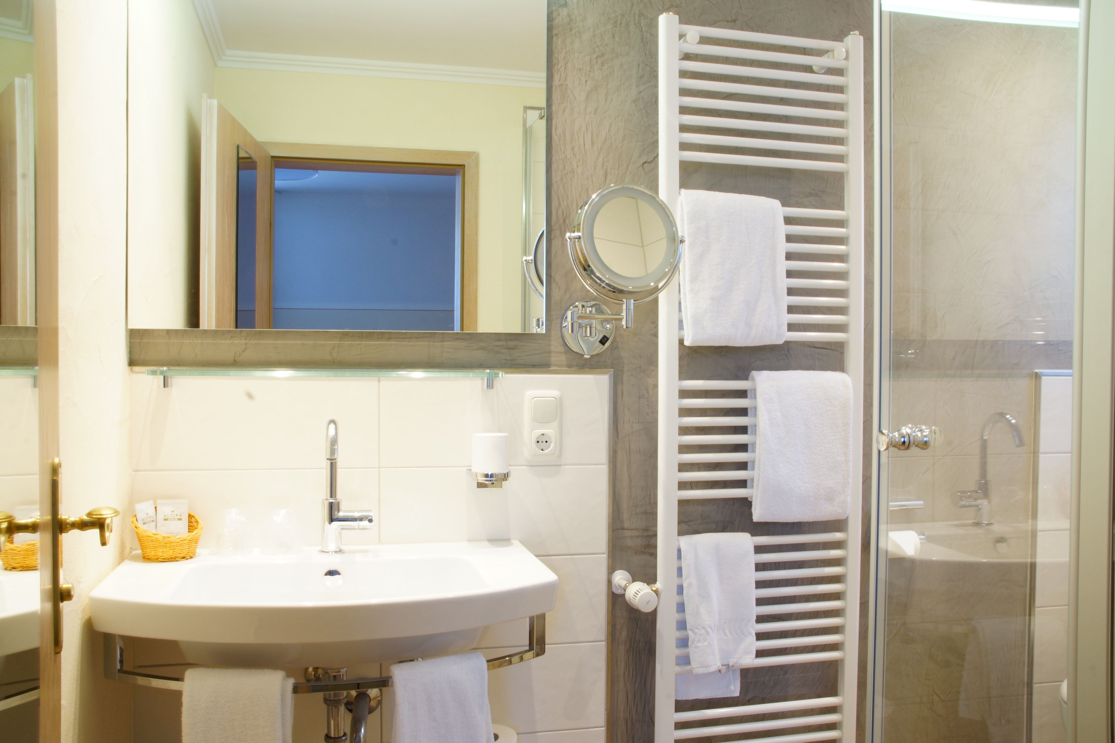 free toiletries, hair dryer, towels