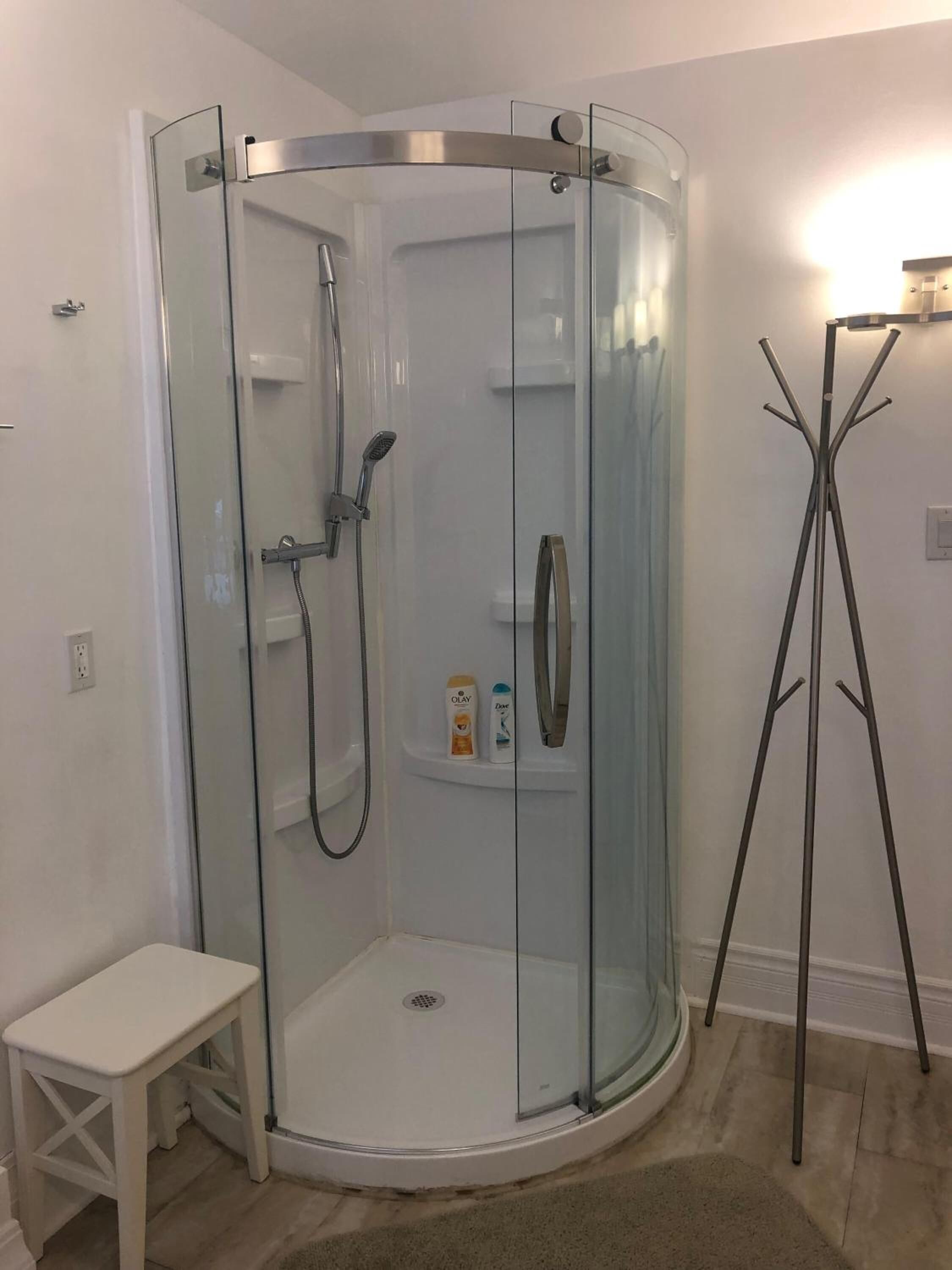 Hair dryer, slippers, towels, soap