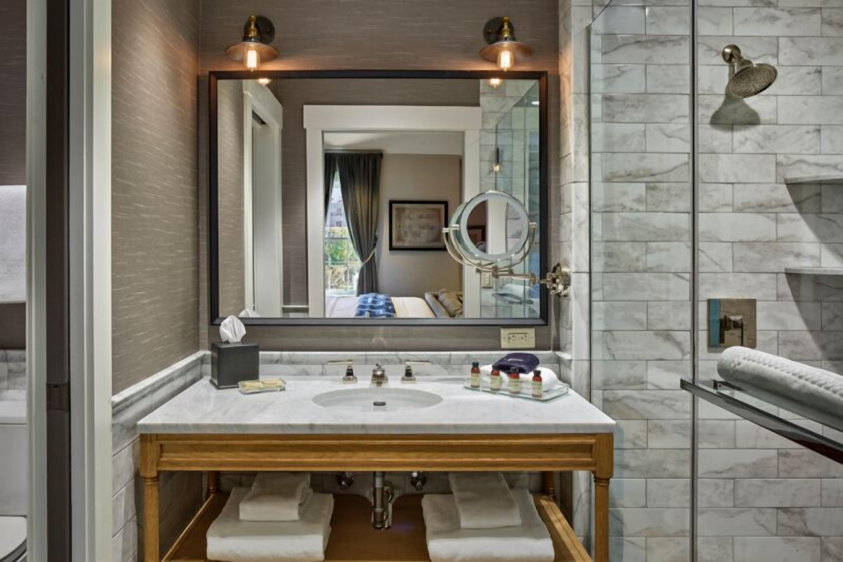 shower, free toiletries, hair dryer, bathrobes