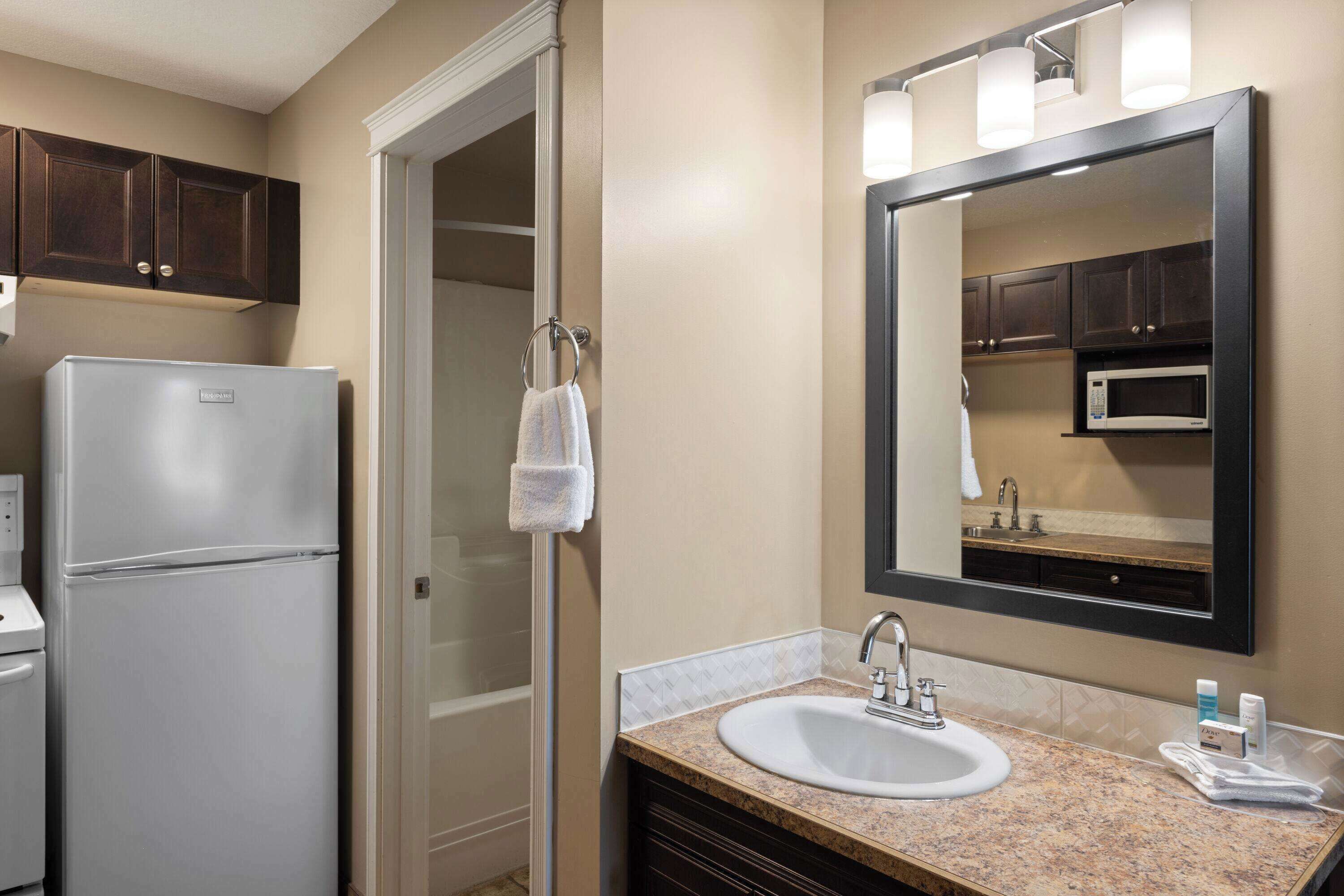 room, 1 queen bed, non smoking, kitchen | bathroom | combined shower/bathtub, free toiletries, hair dryer, towels