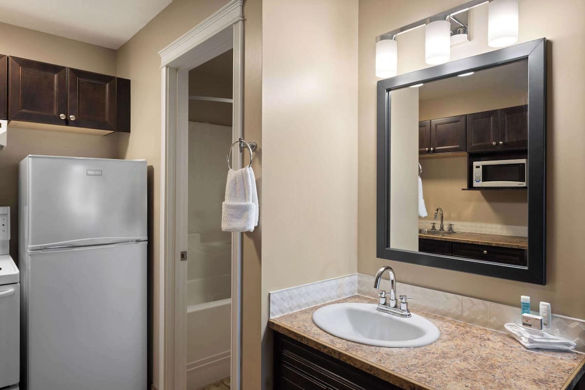 room, 1 queen bed, non smoking, kitchen | bathroom | combined shower/bathtub, free toiletries, hair dryer, towels