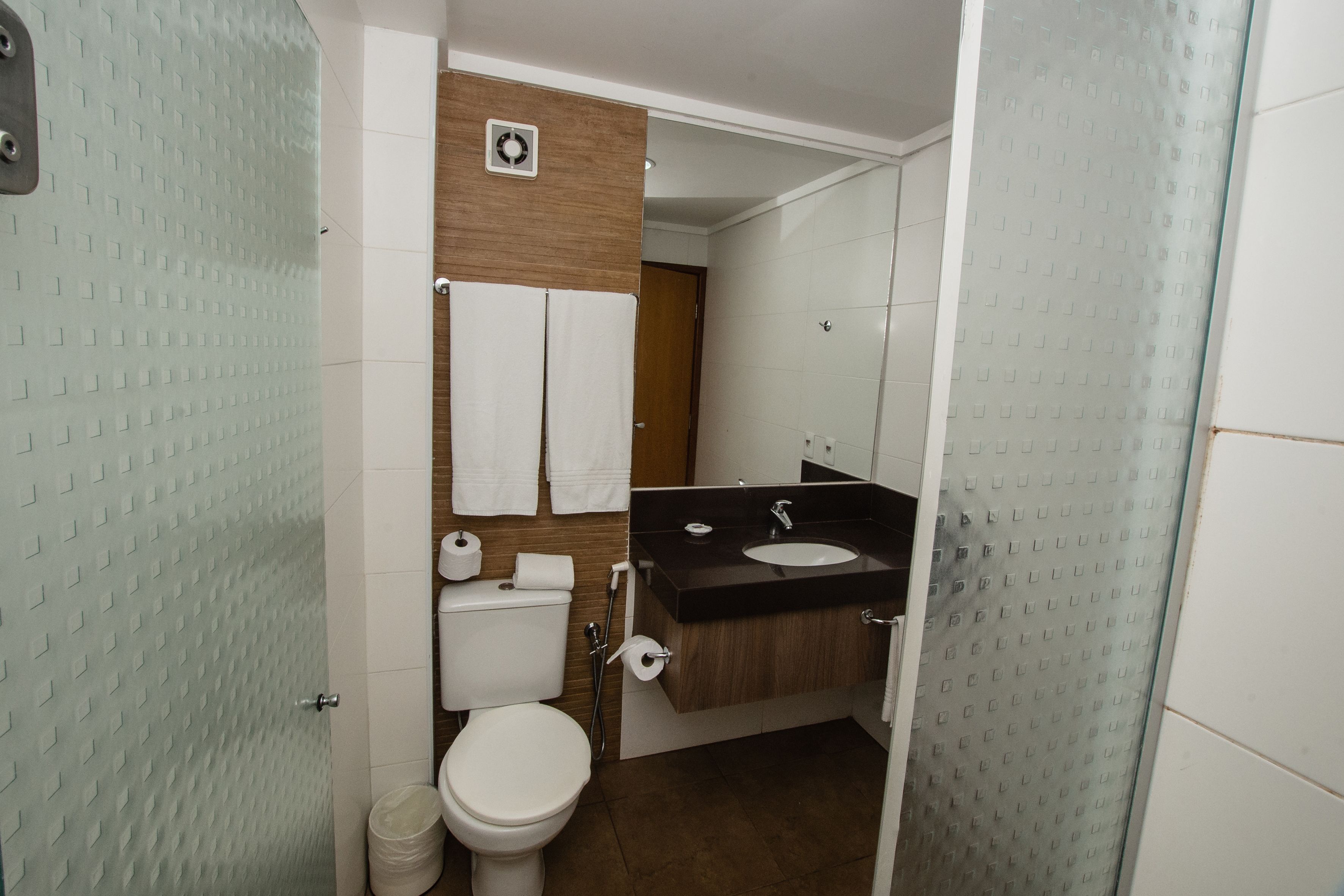 premium room | bathroom | shower, hair dryer, towels