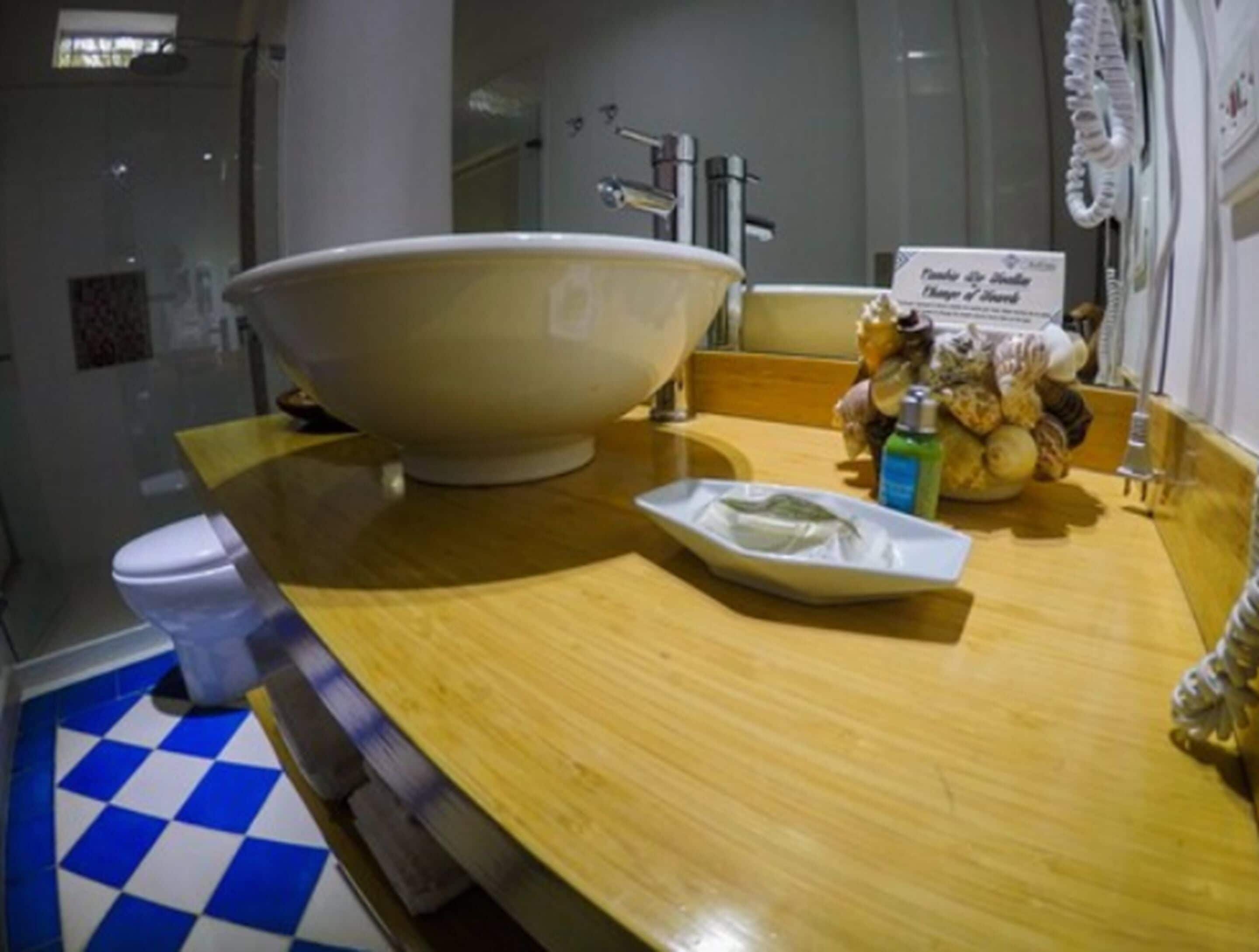 shower, designer toiletries, hair dryer, bathrobes