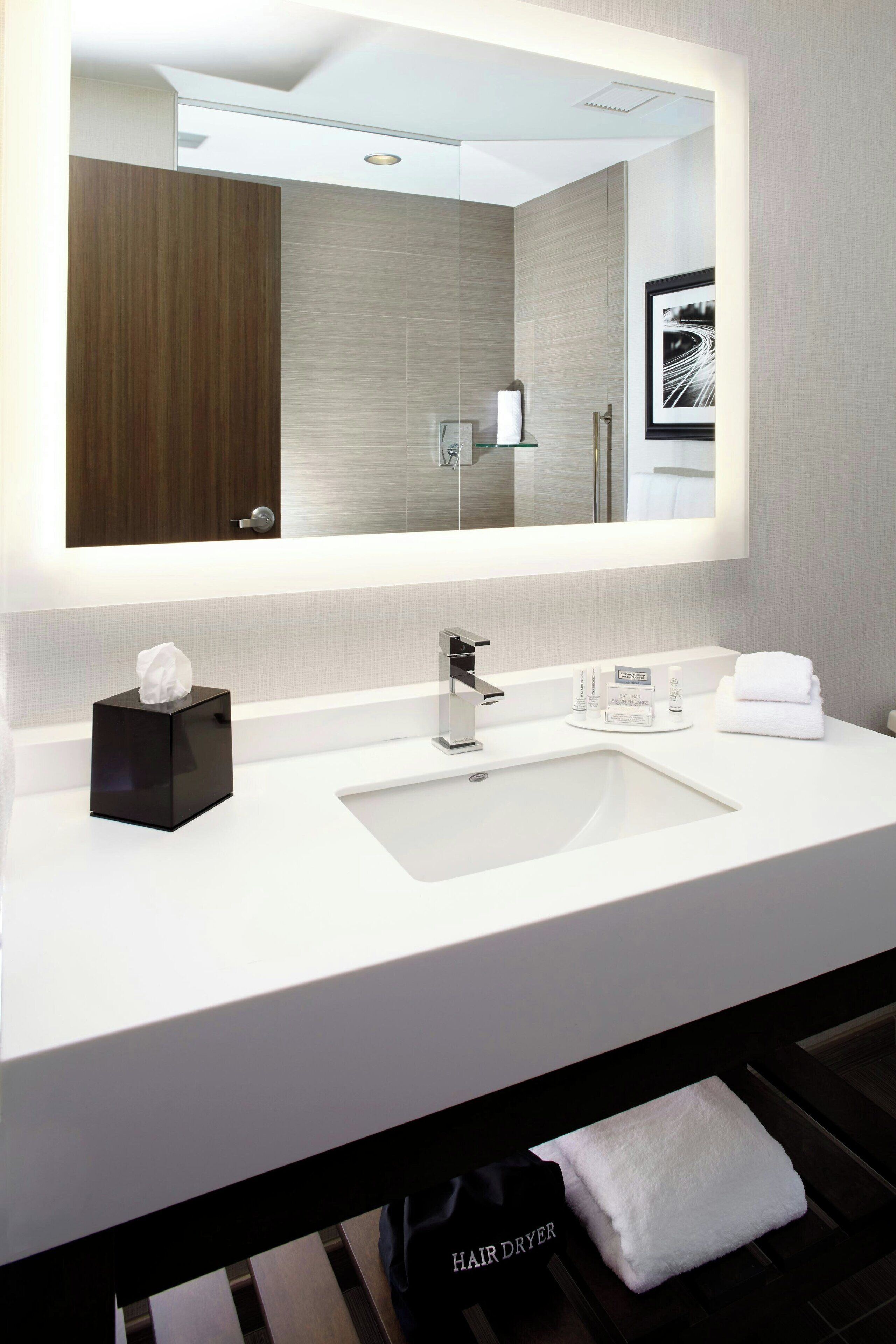 free toiletries, hair dryer, towels