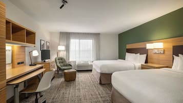 Studio, 2 Queen Beds | Premium bedding, in-room safe, laptop workspace, blackout drapes