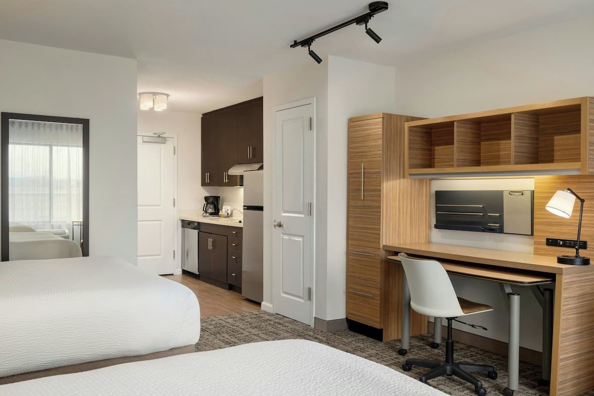 studio, 2 queen beds | premium bedding, in-room safe, laptop workspace, blackout curtains