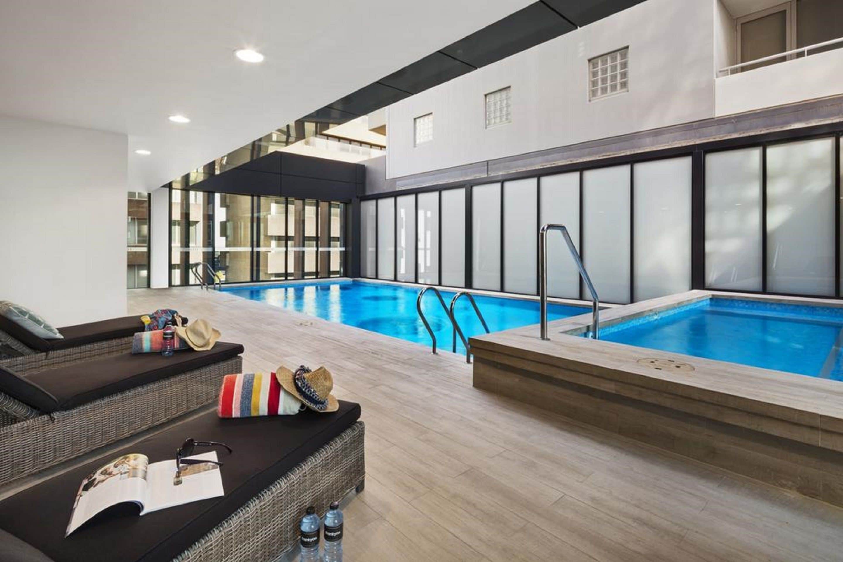 Outdoor pool, pool loungers