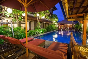 2 outdoor pools, open 7:00 AM to 10:00 PM, pool umbrellas, pool loungers - Ari Putri Hotel (Denpasar)
