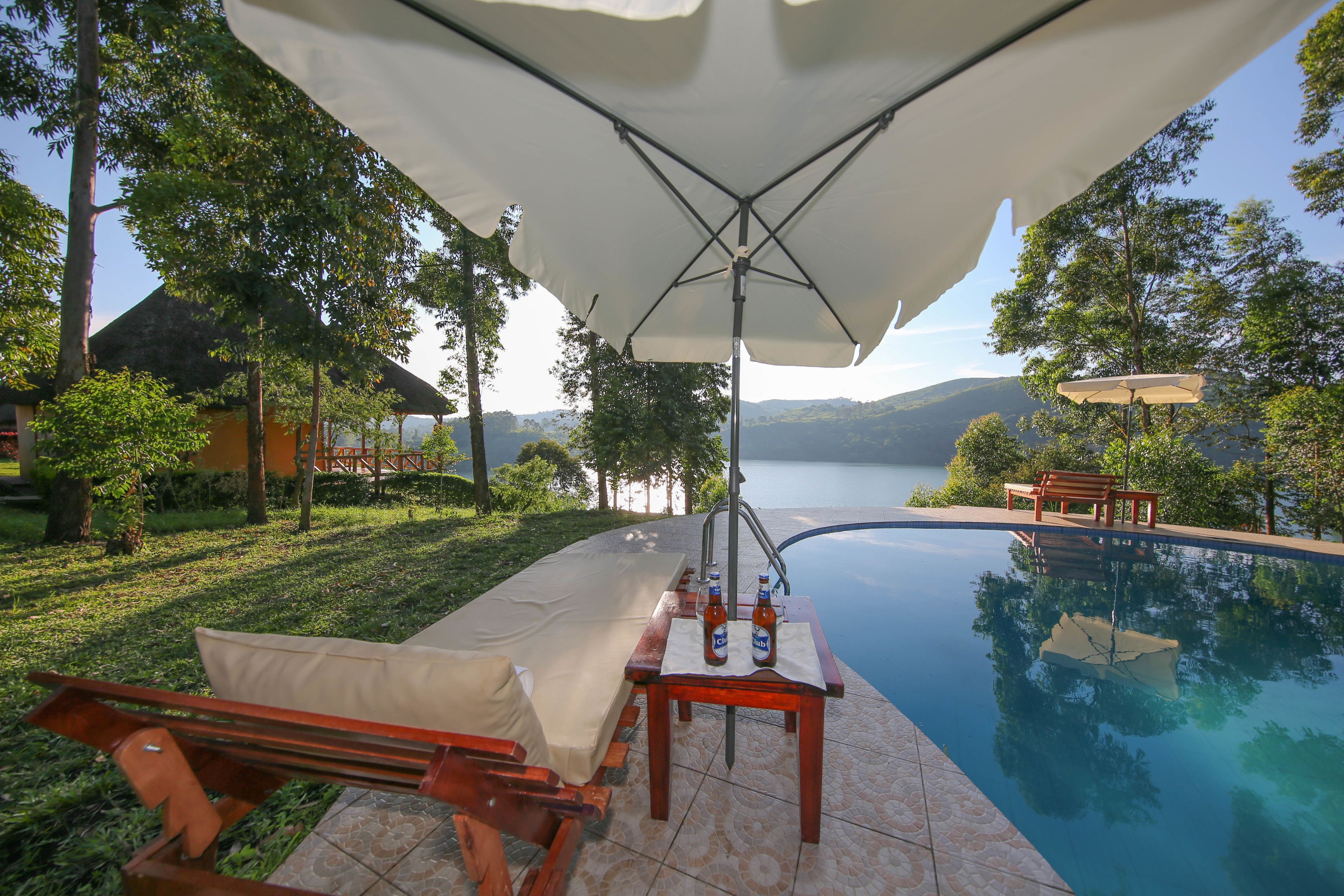 Outdoor pool, pool umbrellas