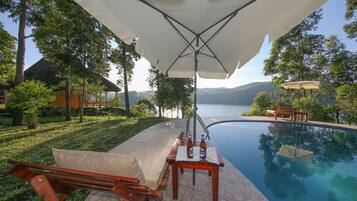 Outdoor pool, pool umbrellas