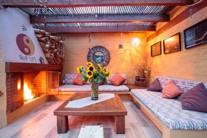 Flat-screen TV, fireplace, DVD player