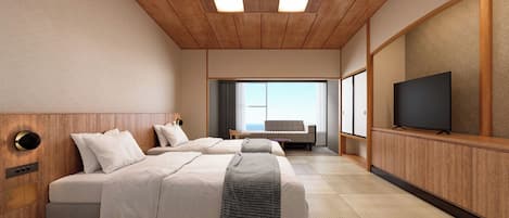 Standard Japanese-Style Twin Beds, Shared Bathroom, Non-Smoking | In-room safe, bed sheets