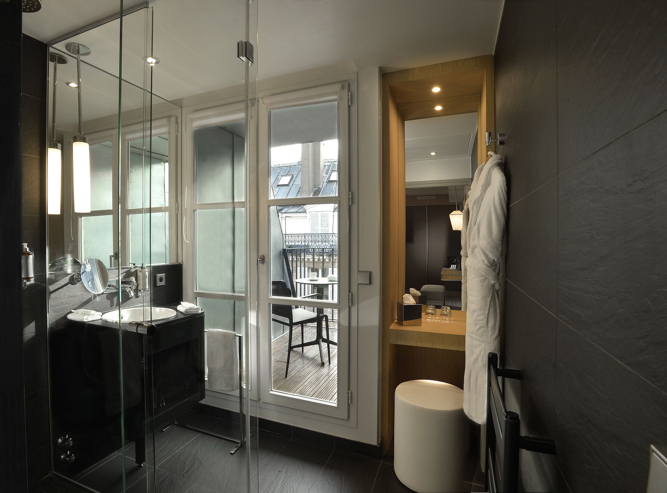 privilege top floor room  | bathroom | designer toiletries, hair dryer, slippers, towels
