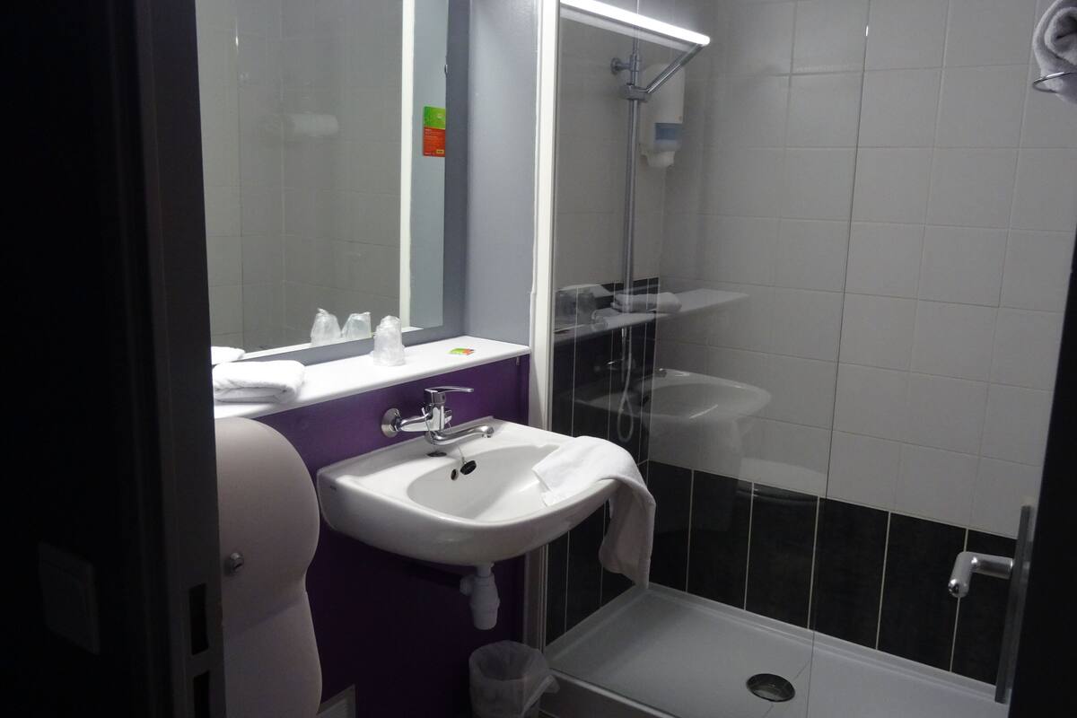 shower, free toiletries, hair dryer, towels