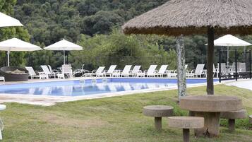 2 outdoor pools, pool umbrellas, pool loungers