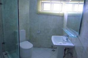 Shower, free toiletries, towels