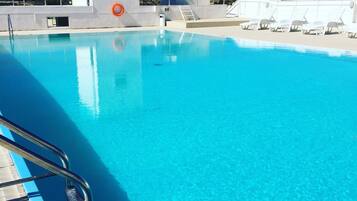 Indoor pool, outdoor pool, sun loungers