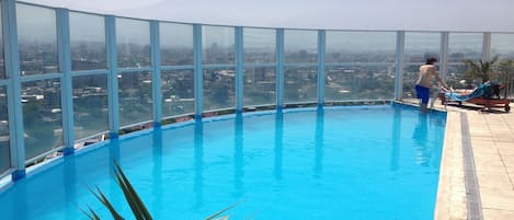 Outdoor pool, pool loungers