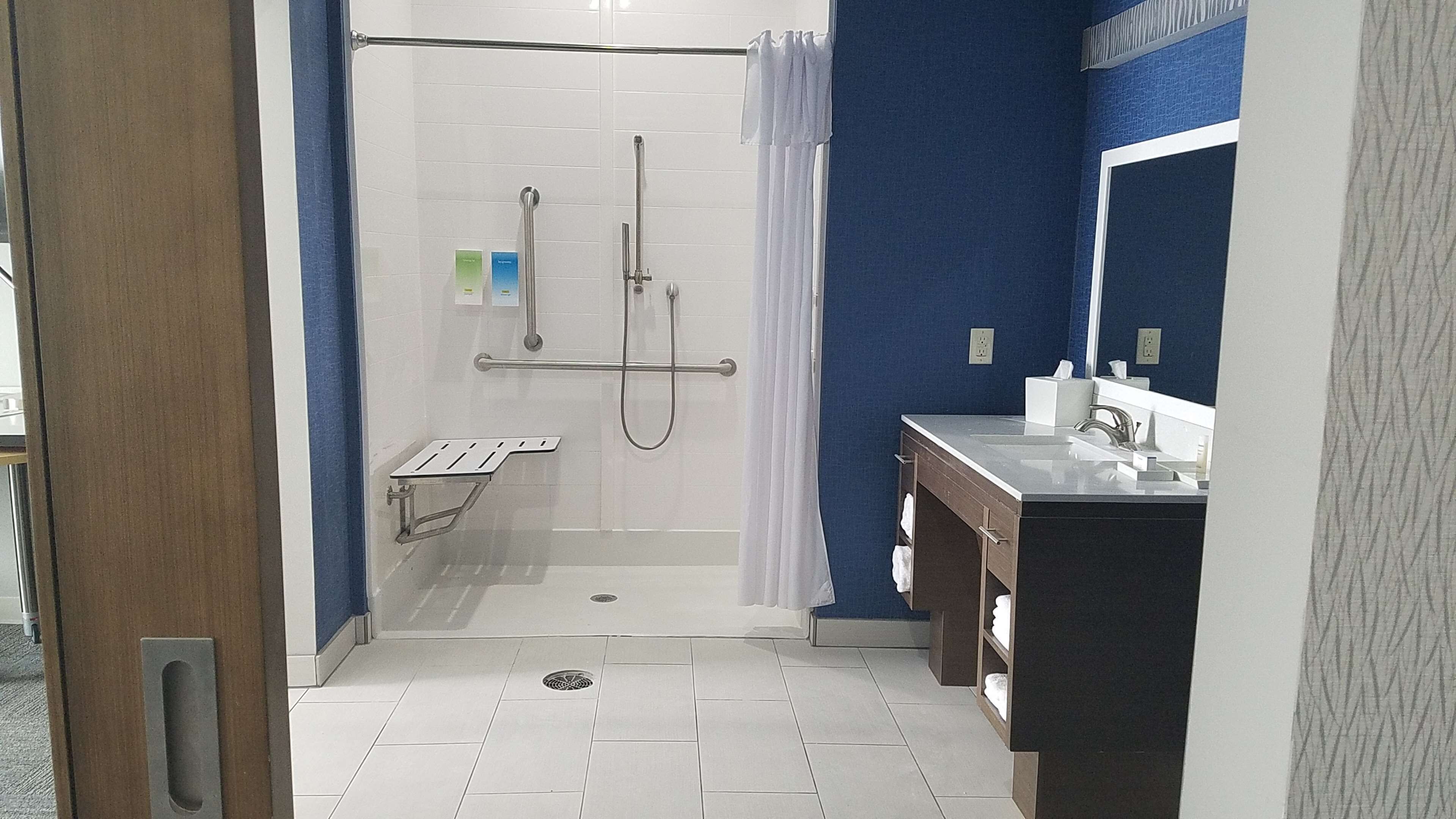 suite, 1 king bed, accessible (roll-in shower) | bathroom shower