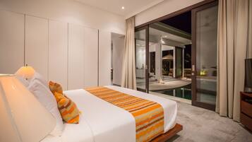 Deluxe Villa, 2 Bedrooms, Private Pool, Pool View | 2 bedrooms, in-room safe, desk, iron/ironing board