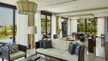 Luxury Villa, 3 Bedrooms, Private Pool, Golf View | Living room | 48-inch flat-screen TV with cable channels, TV, DVD player