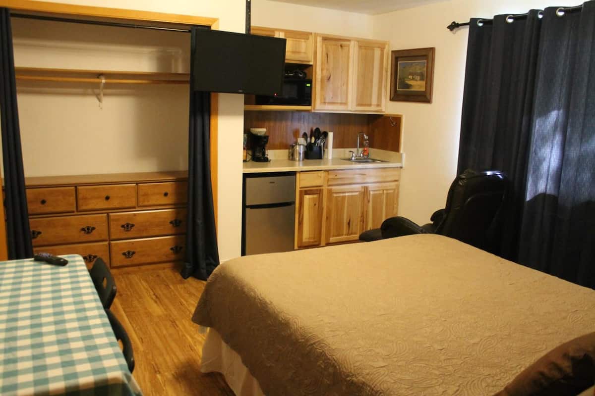 standard room, 1 queen bed, kitchenette | iron/ironing board, free wifi, bed sheets